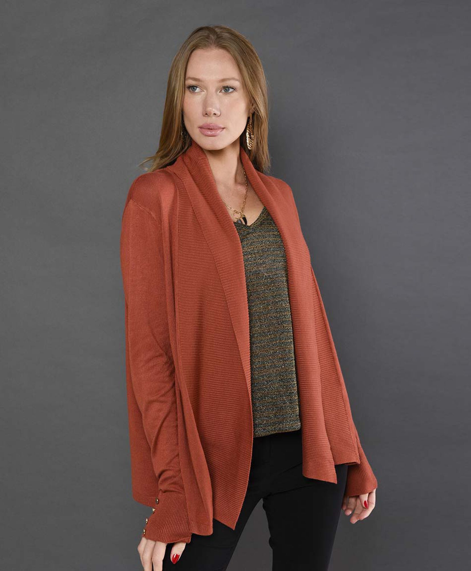 Cardigan mujer abierto botones dorados Cardigan mujer abierto botones dorados