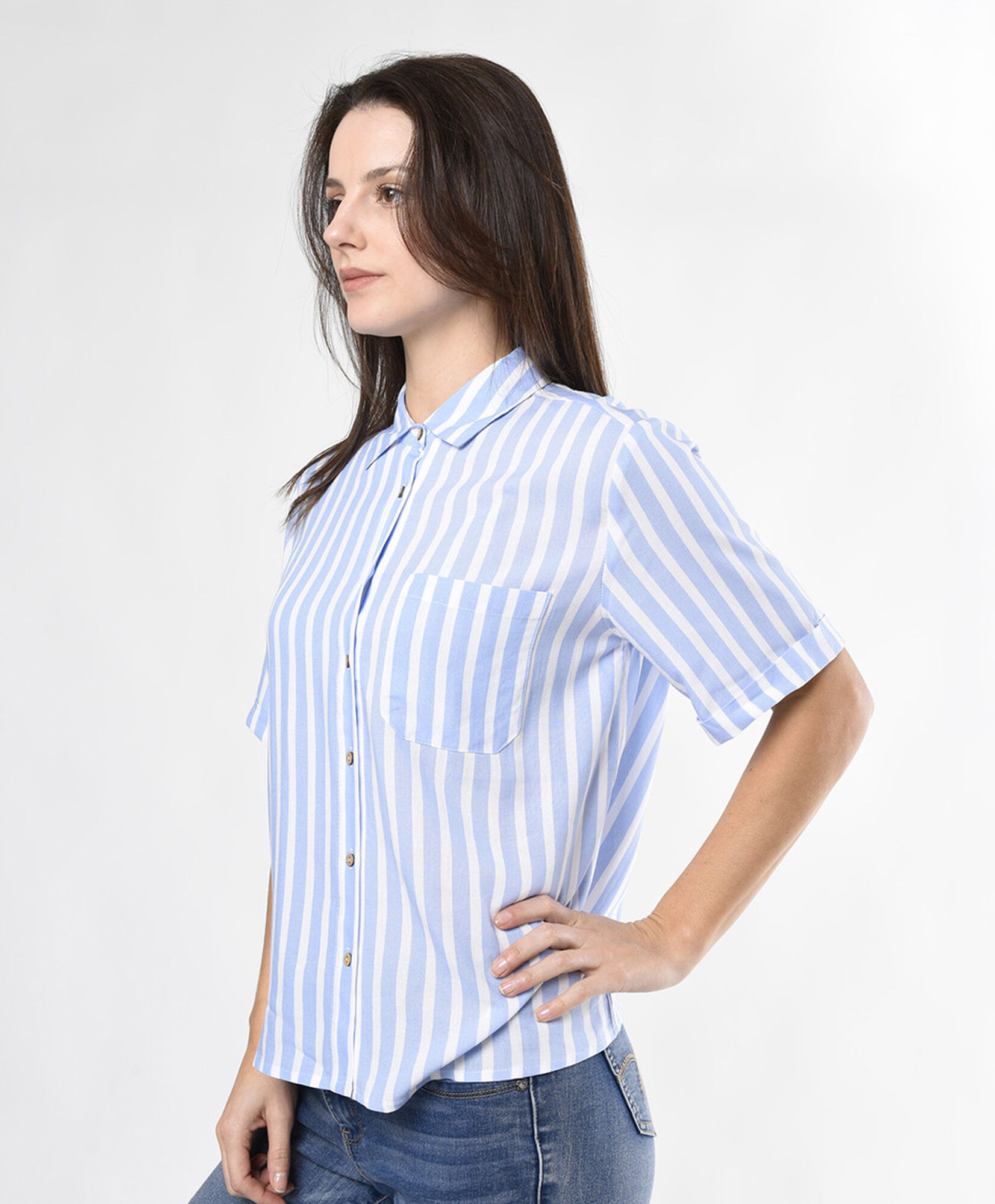 Blusa mujer lino bolsillo líneas Blusa mujer lino bolsillo líneas