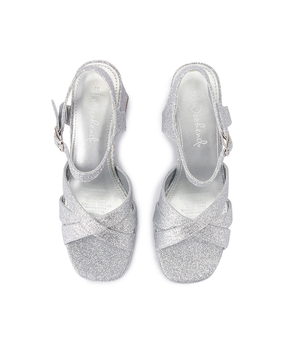 Sandalia mujer taco medio silver