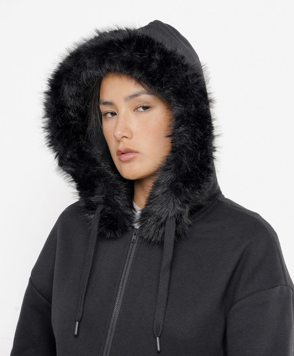 Poler&oacute;n mujer capucha piel black