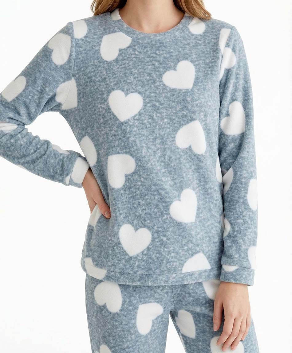 Pijama mujer polar corazones white