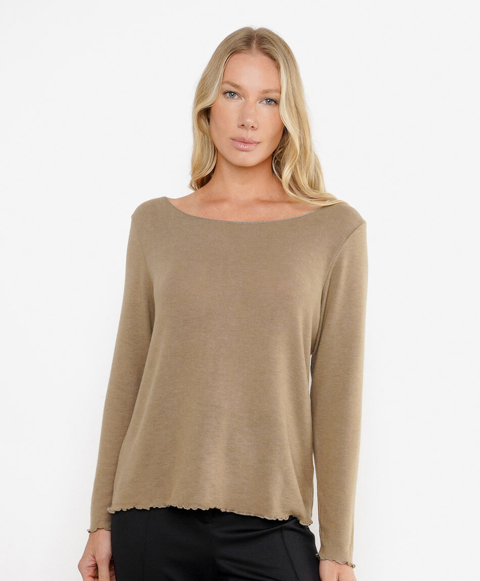 Polera mujer cuello bote lanosa