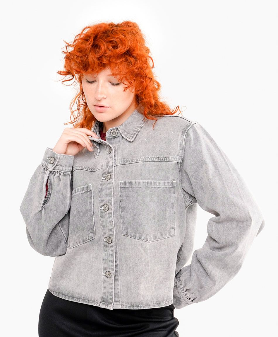 Chaqueta mujer denim strass grey