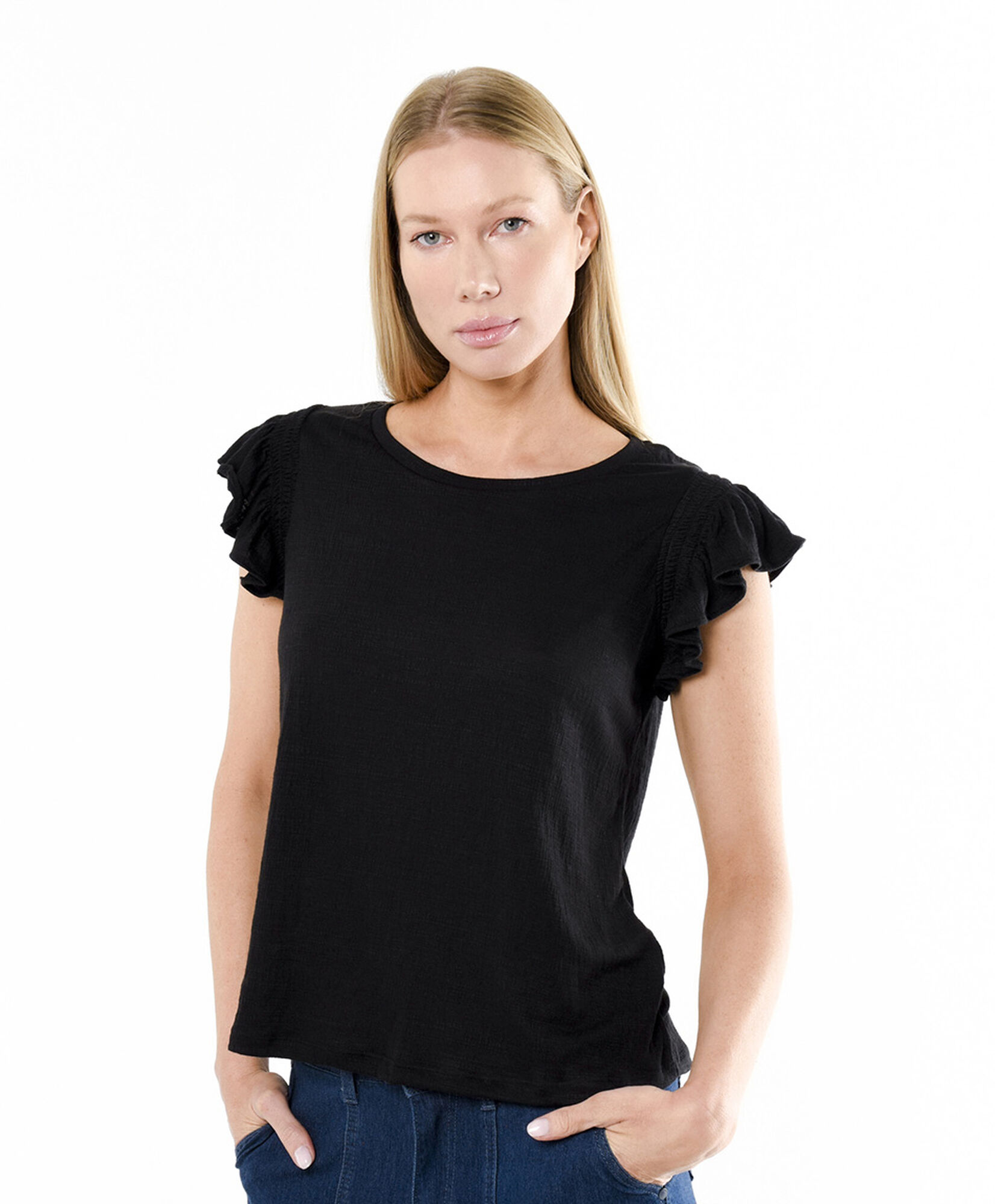 Polera mujer vuelitos en hombros Polera mujer vuelitos en hombros