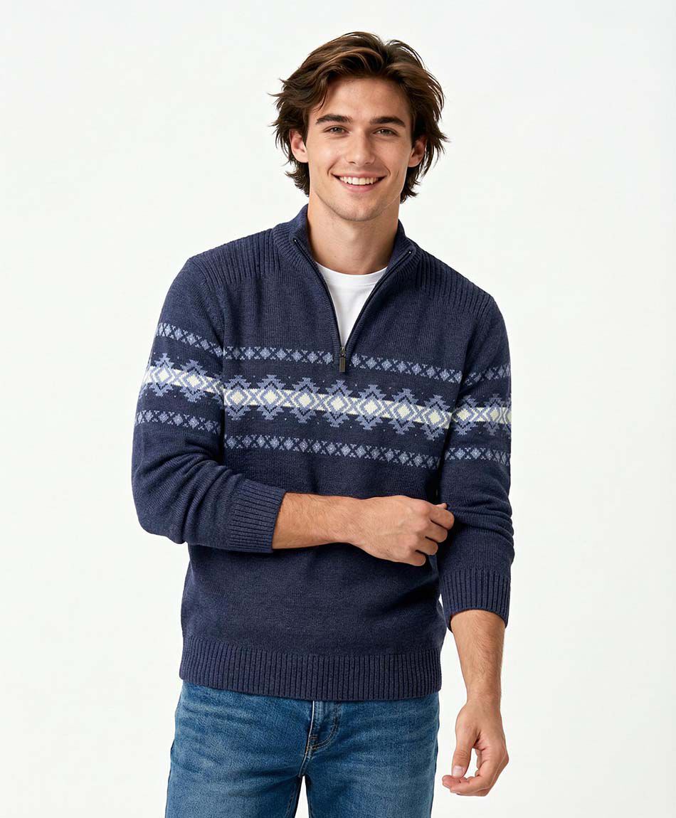 Sweater hombre cierre medio azul