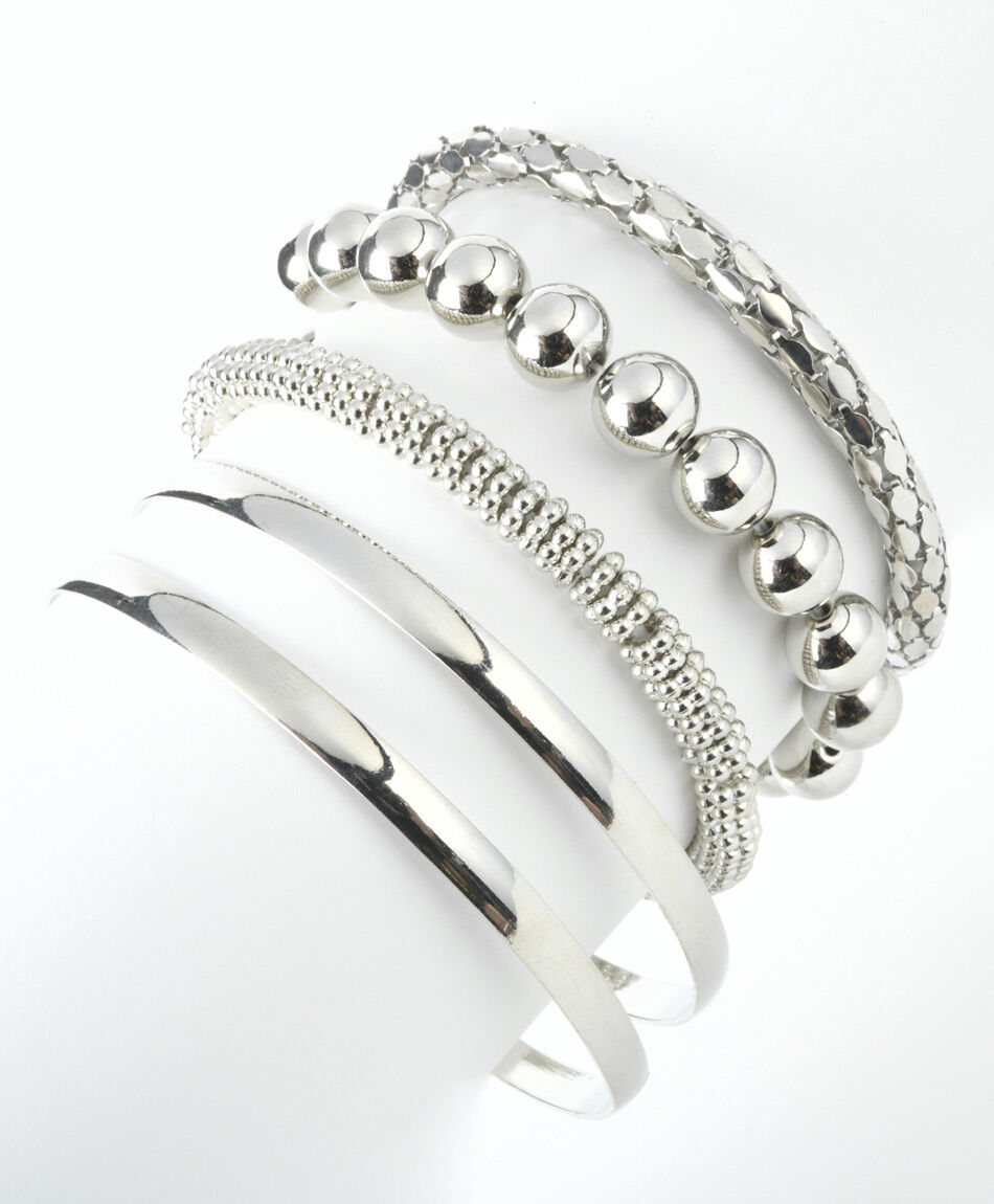 Set 5 pulseras mujer plateadas