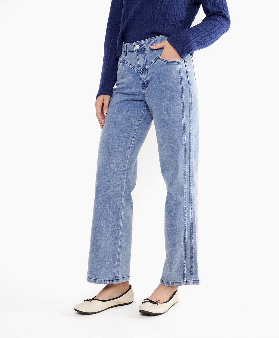 Jeans mujer wide leg tiro alto blue