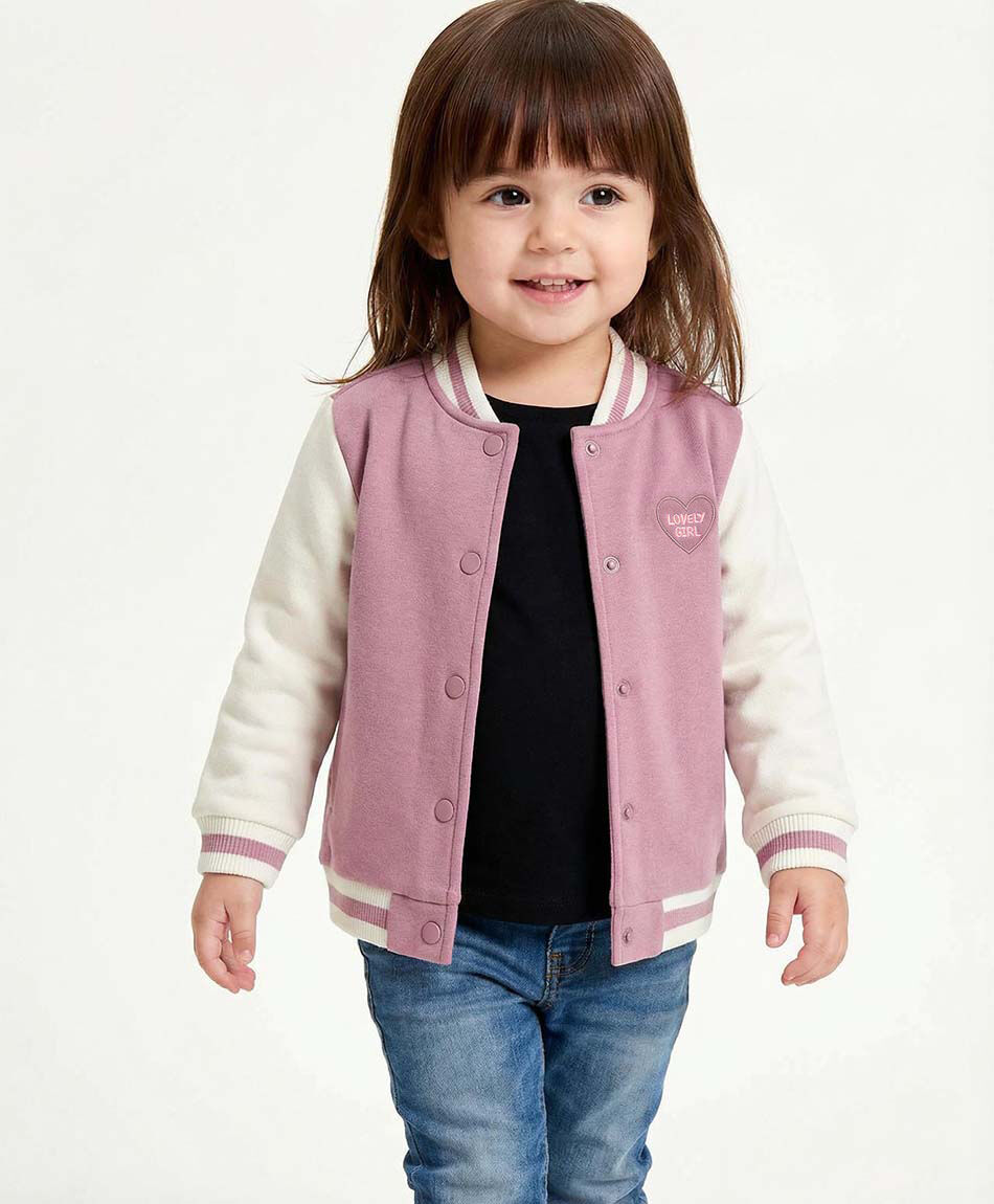 Chaqueta beb&eacute; estilo universitario rosa
