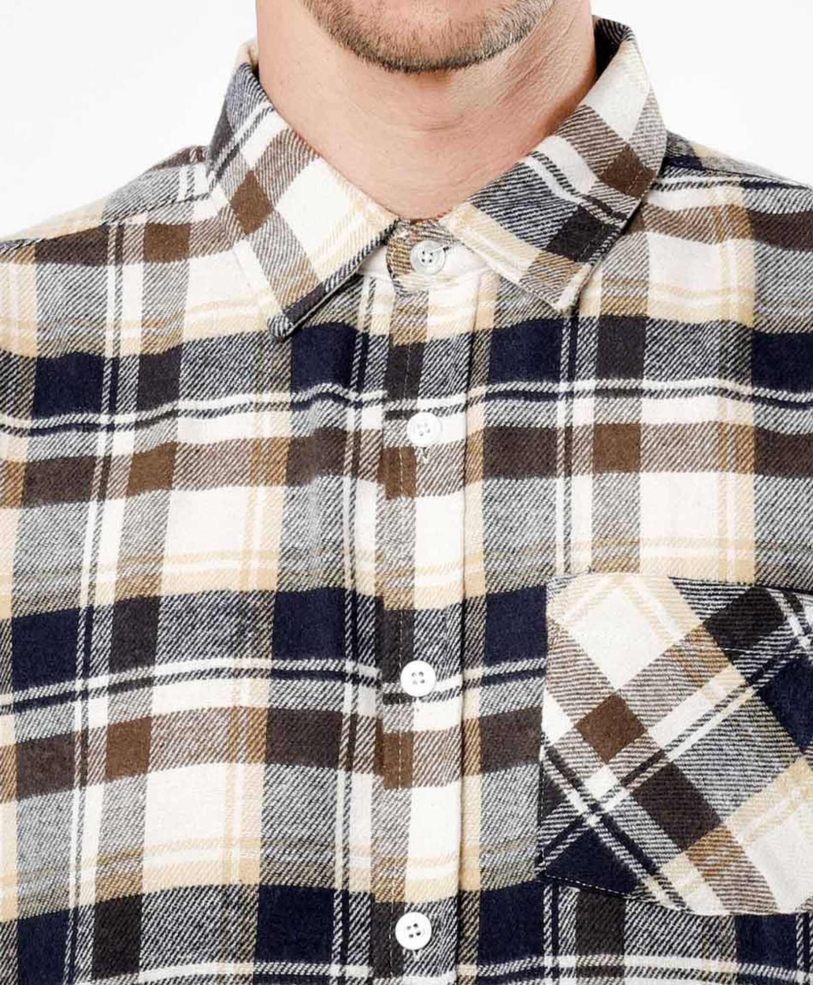 Camisa hombre franela cuadrille beige Camisa hombre franela cuadrille beige