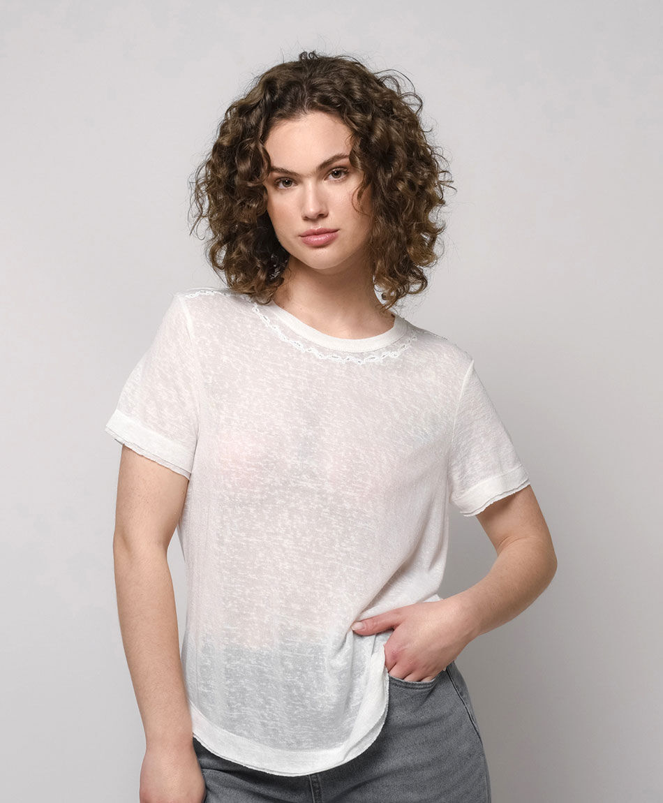 Polera mujer transl&uacute;cida encaje