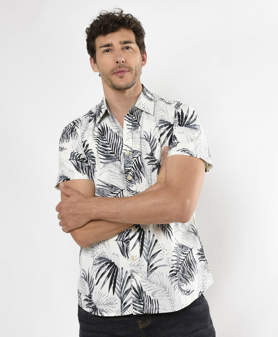 Camisa hombre estampada hojas