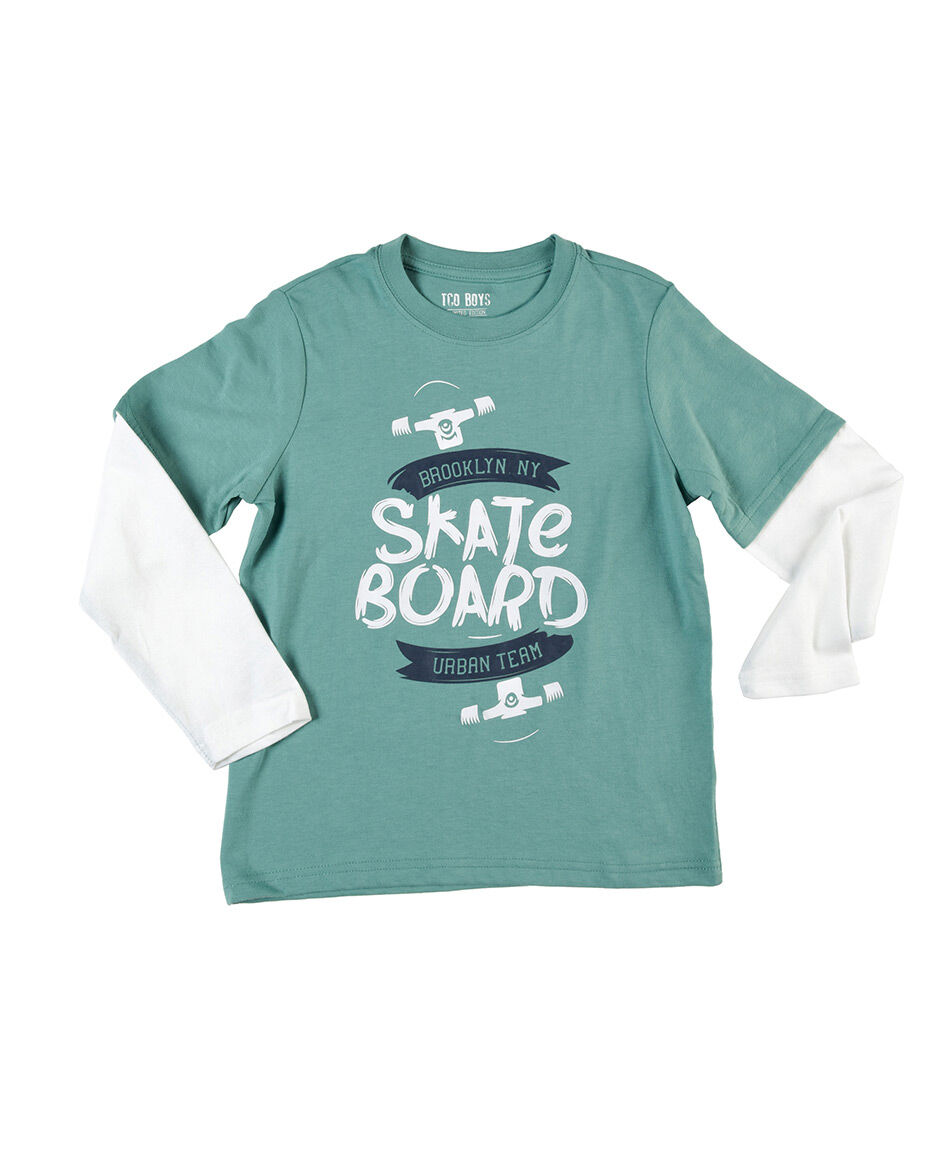 Polera ni&ntilde;o bicolor skate manga larga