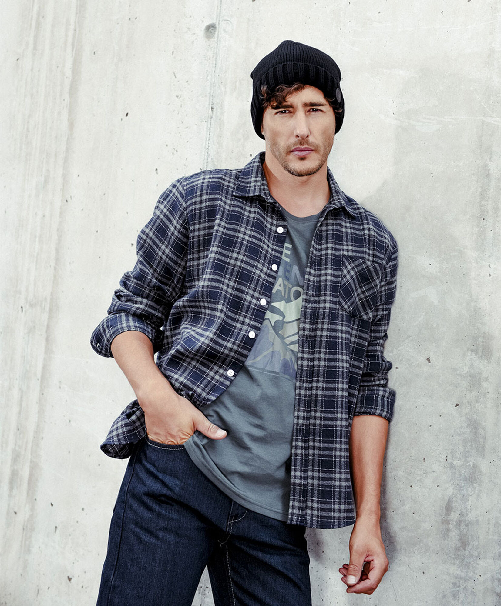 Camisa hombre franela gris y azul Camisa hombre franela gris y azul