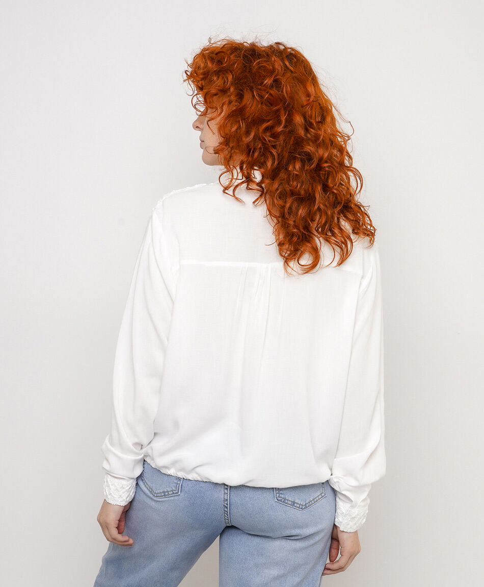Blusa mujer encaje lazo blanca