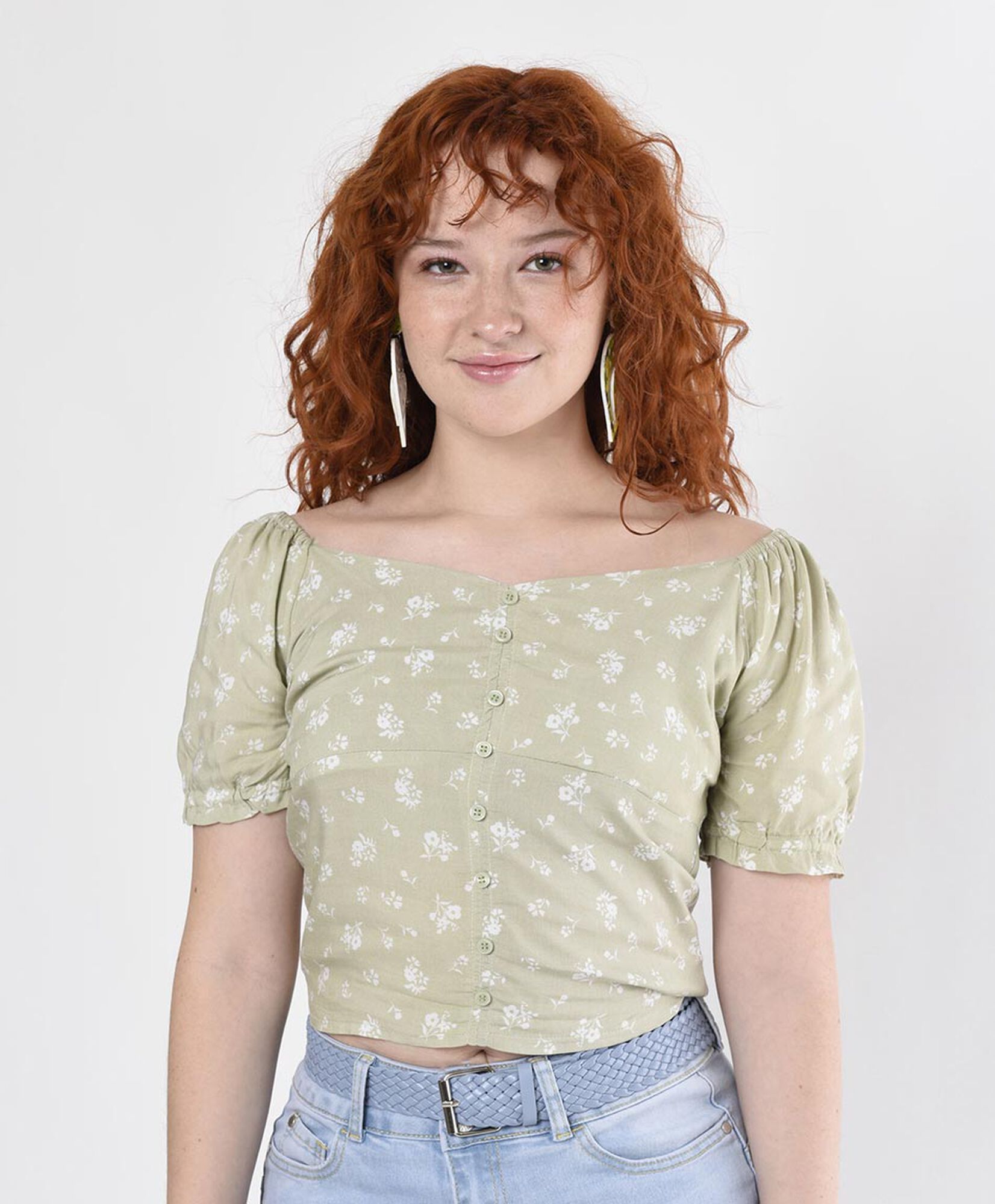 Blusa mujer floral botones crop Blusa mujer floral botones crop