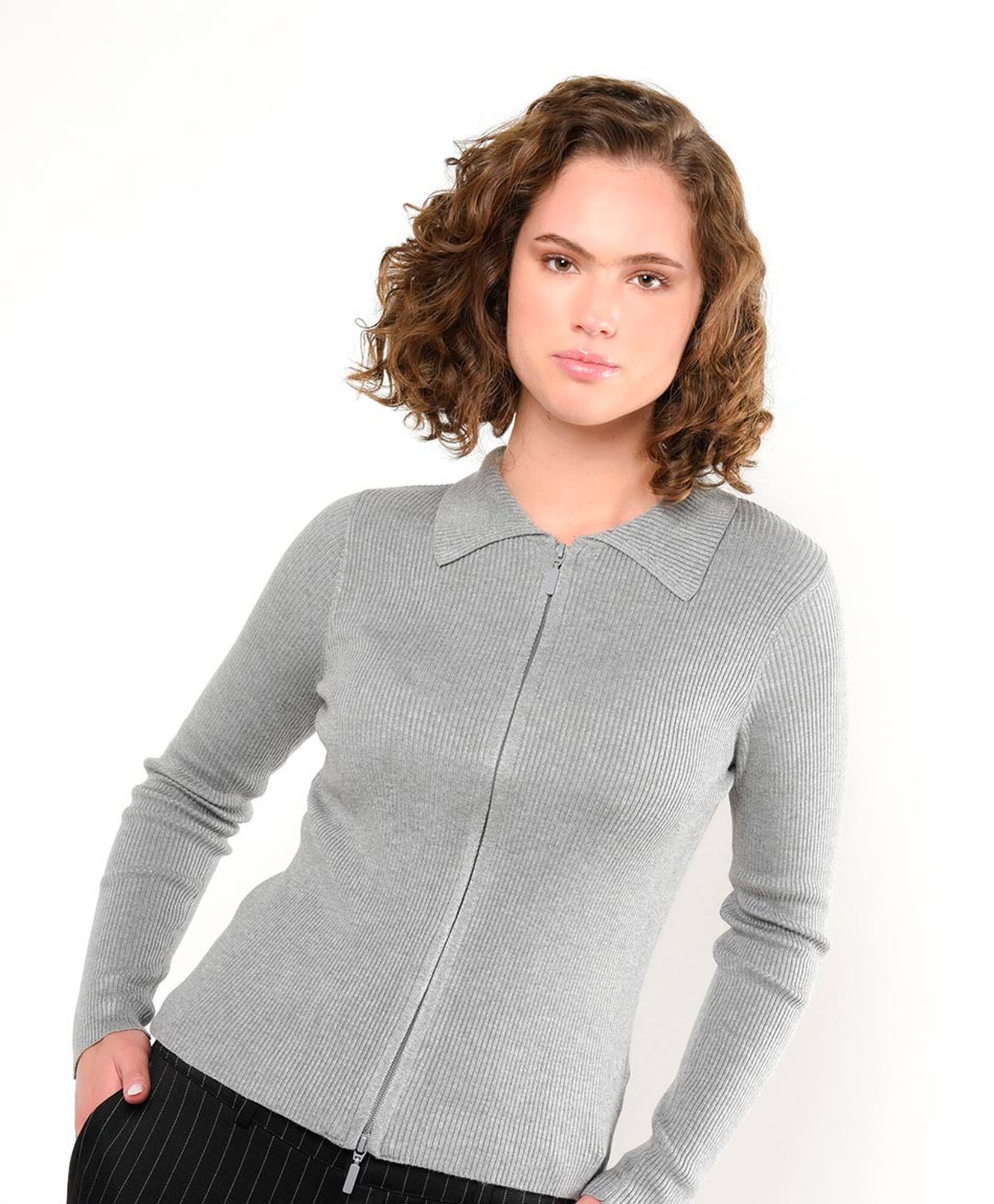 Cardigan mujer acanalado cierre y cuello Cardigan mujer acanalado cierre y cuello