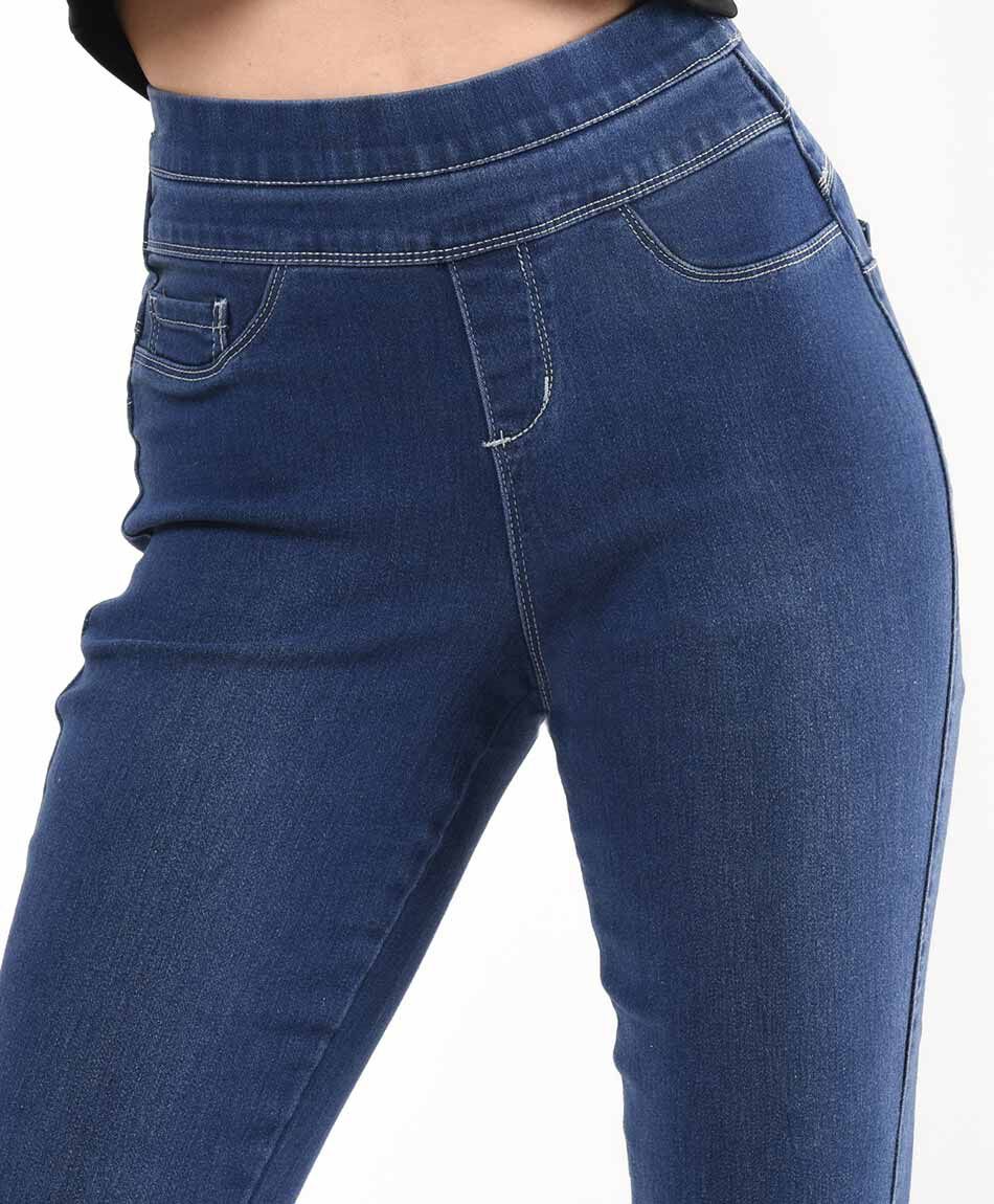 Jeans mujer leggins doble pretina skinny fit azul