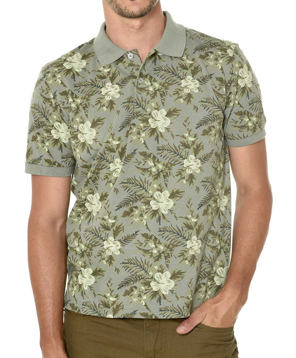 Polera cuello polo estampada