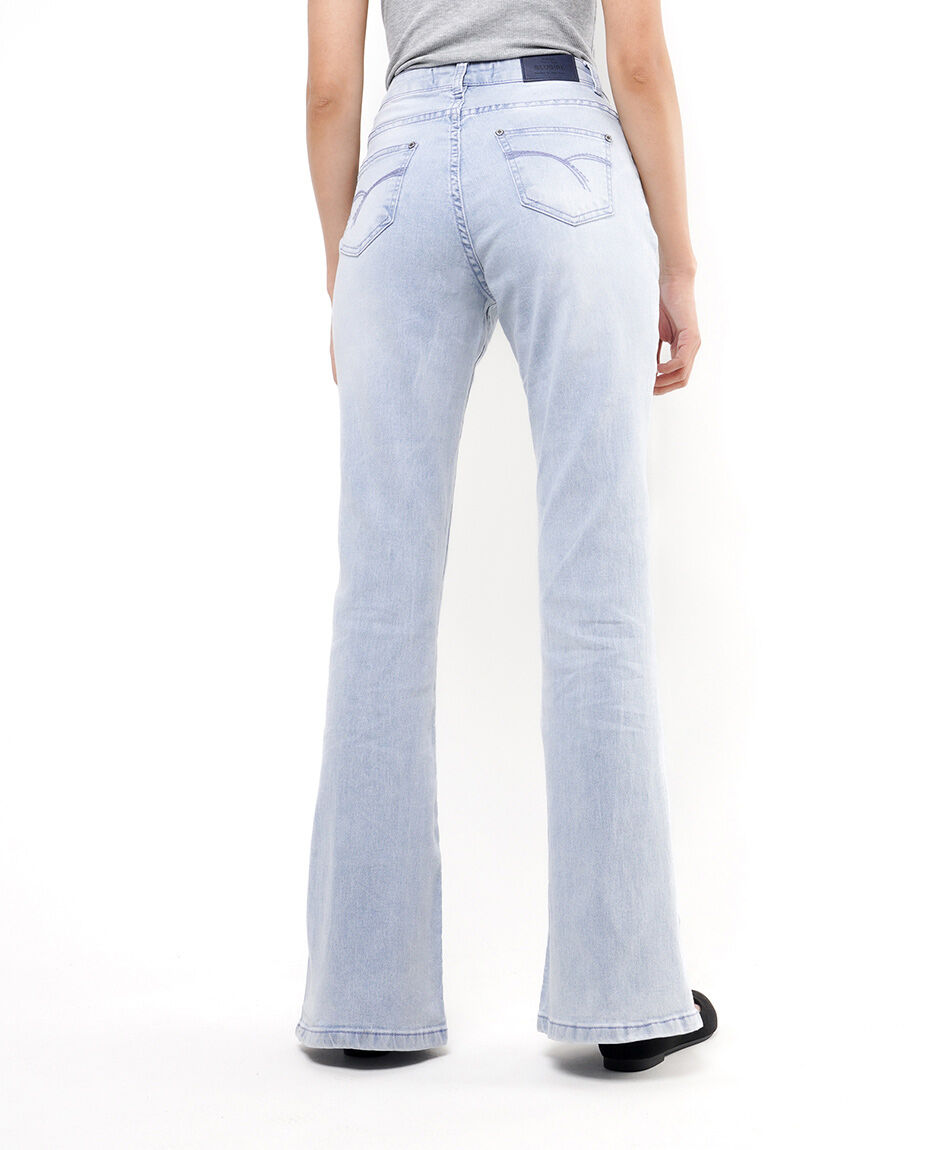 Jeans mujer basta dise&ntilde;o bordado flare