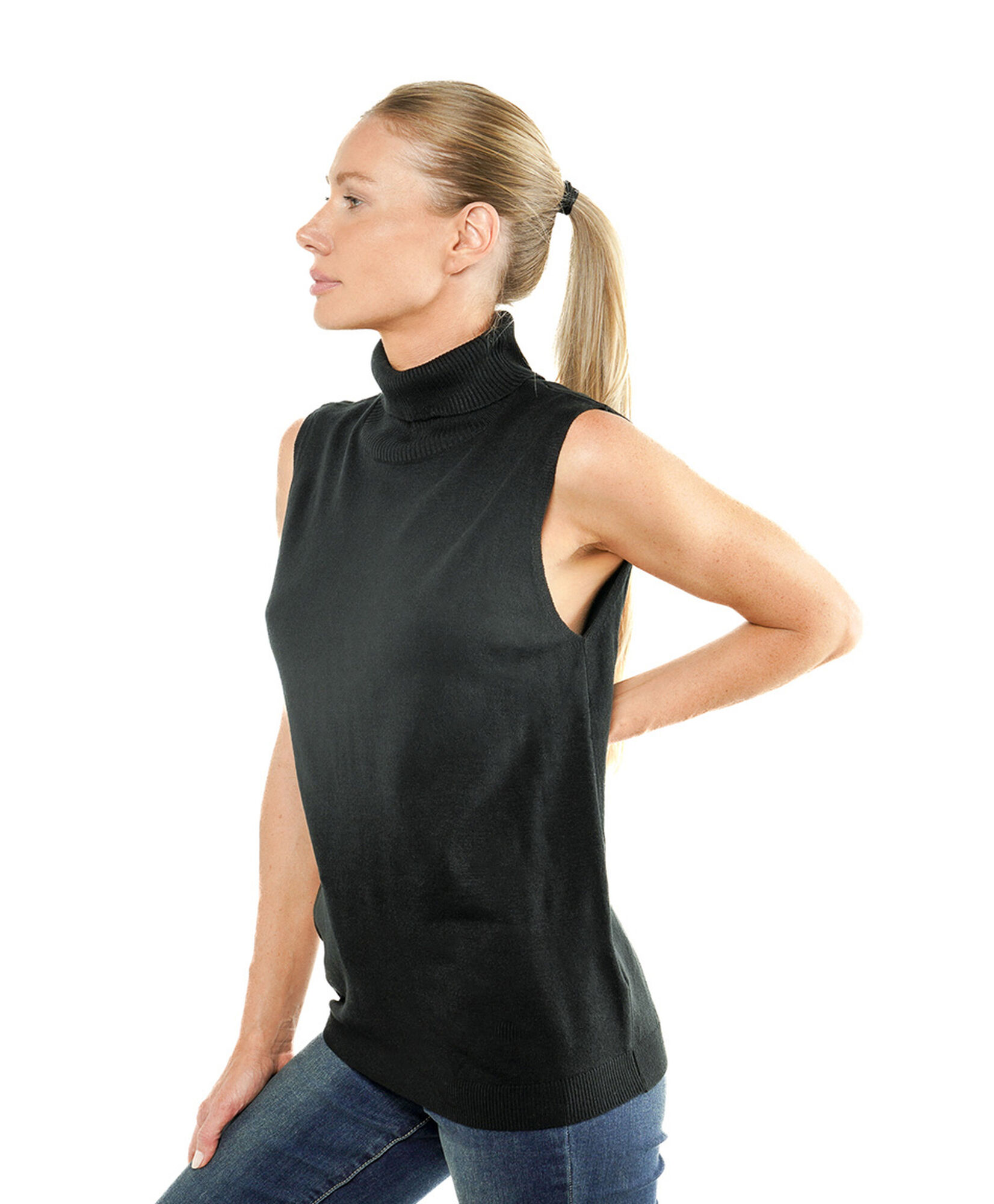 Sweater mujer sin mangas cuello alto Sweater mujer sin mangas cuello alto