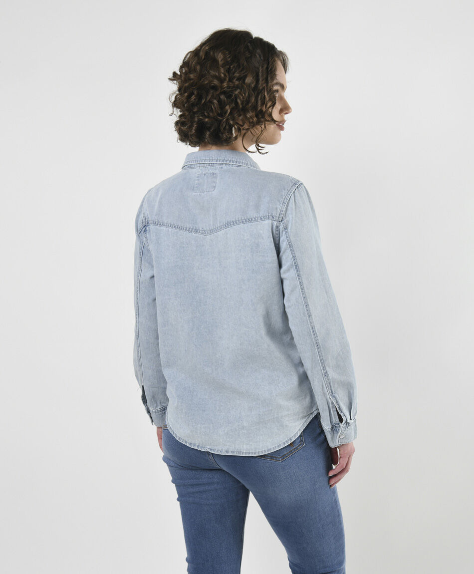 Blusa mujer denim bolsillos