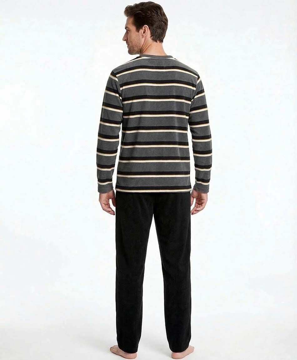 Pijama hombre polar l&iacute;neas amarillas