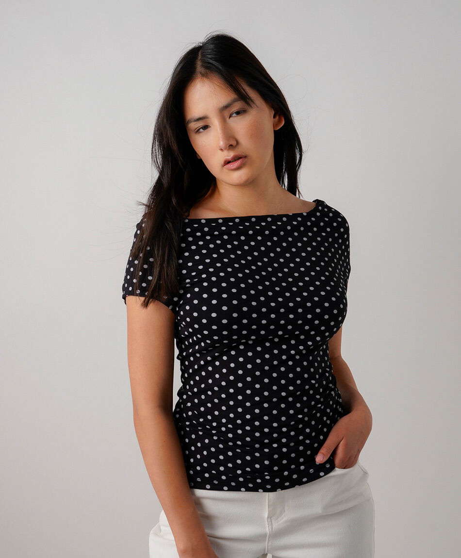 Polera mujer lunares cuello recogido