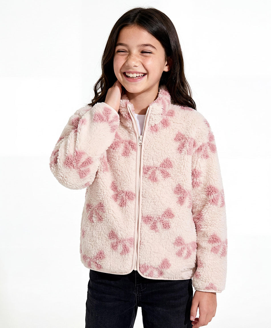 Poler&oacute;n ni&ntilde;a estampado mo&ntilde;o pink