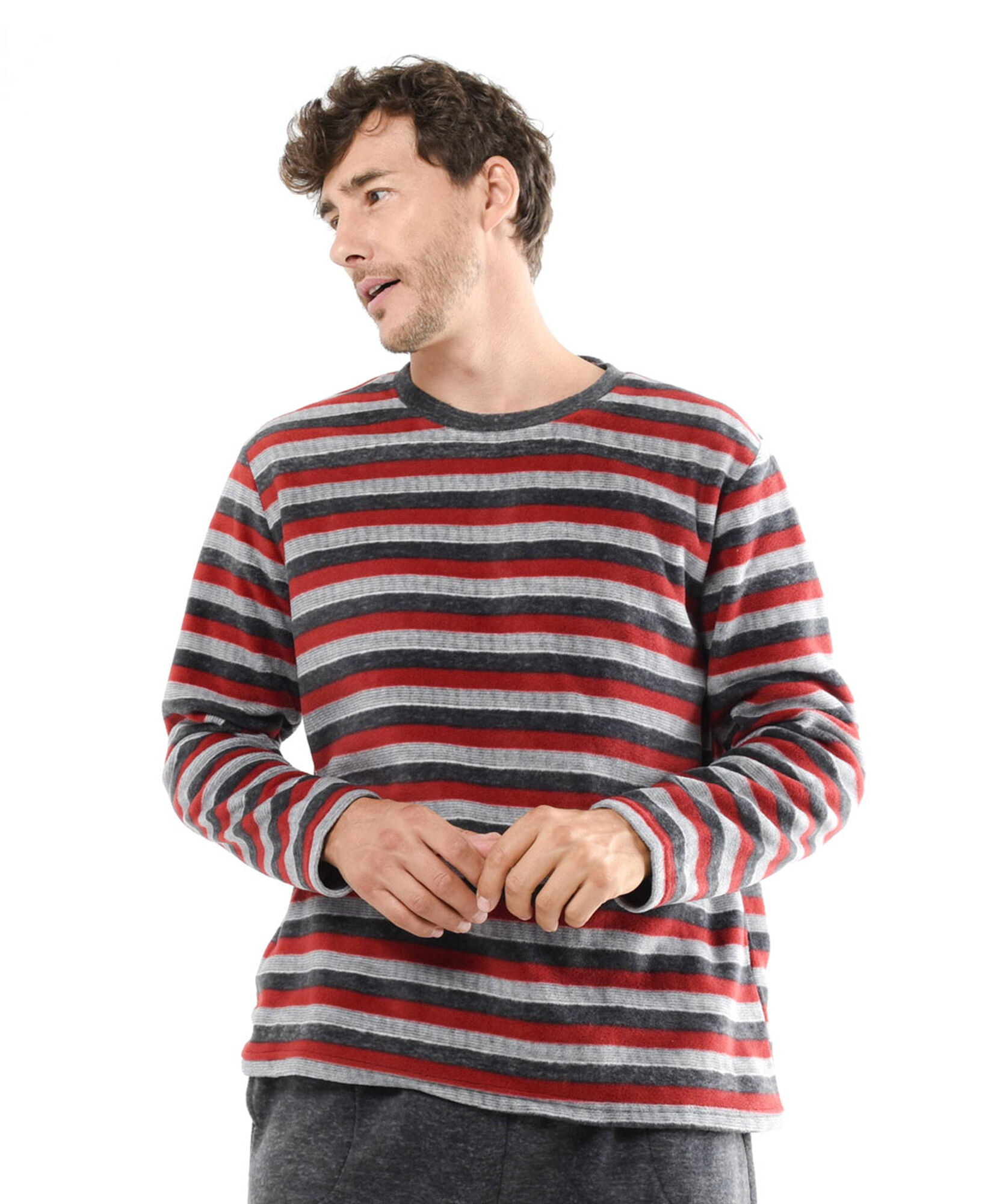 Pijama hombre polar líneas rojo Pijama hombre polar líneas rojo
