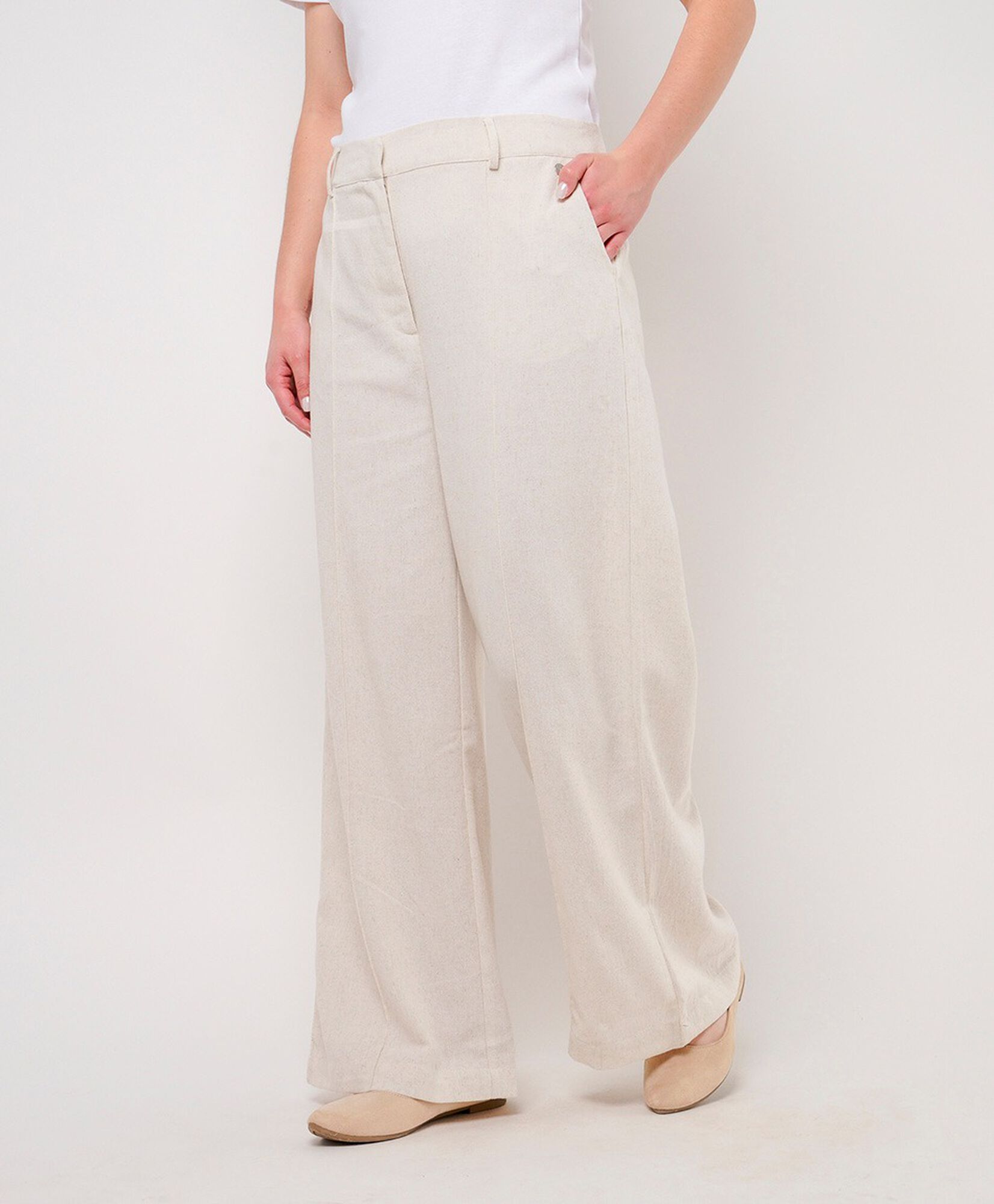 Pantalón mujer lino tiro alto wide Pantalón mujer lino tiro alto wide