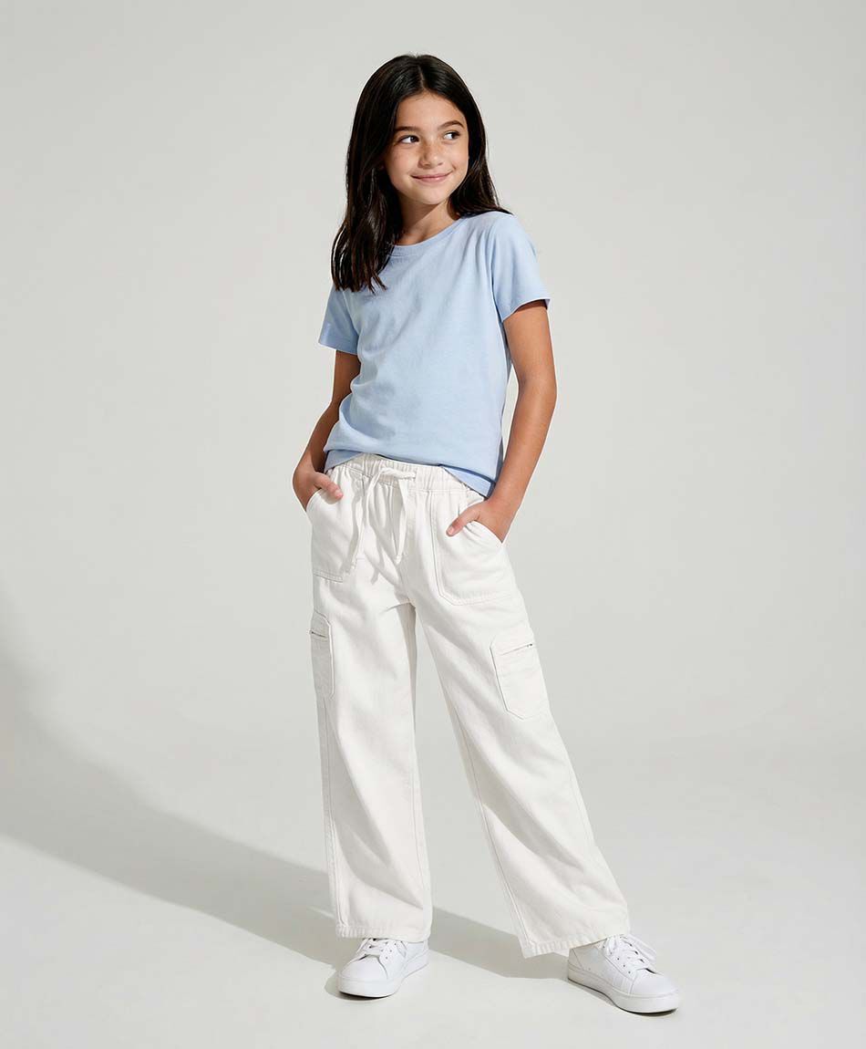 Pantal&oacute;n ni&ntilde;a cargo blanco