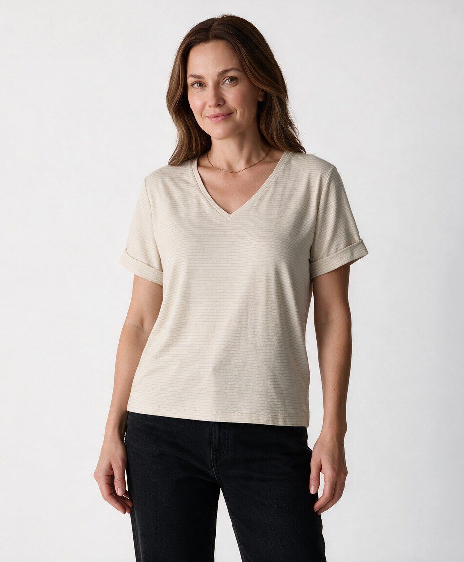 Polera mujer rayas doradas