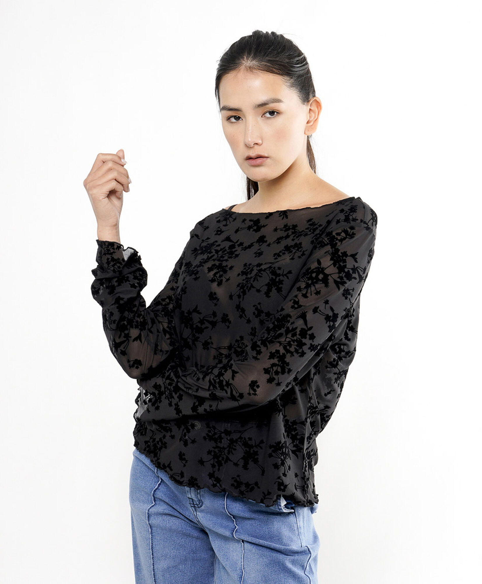 Polera mujer transparente ramitas Polera mujer transparente ramitas