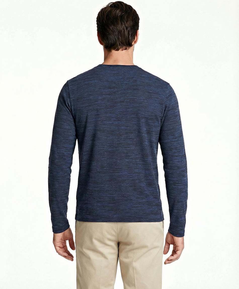 Polera hombre jaspeada botones azul