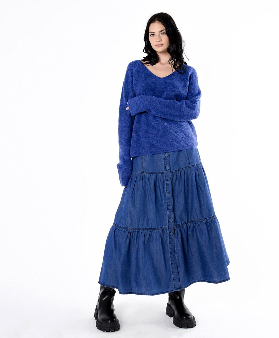 Falda mujer denim botones larga