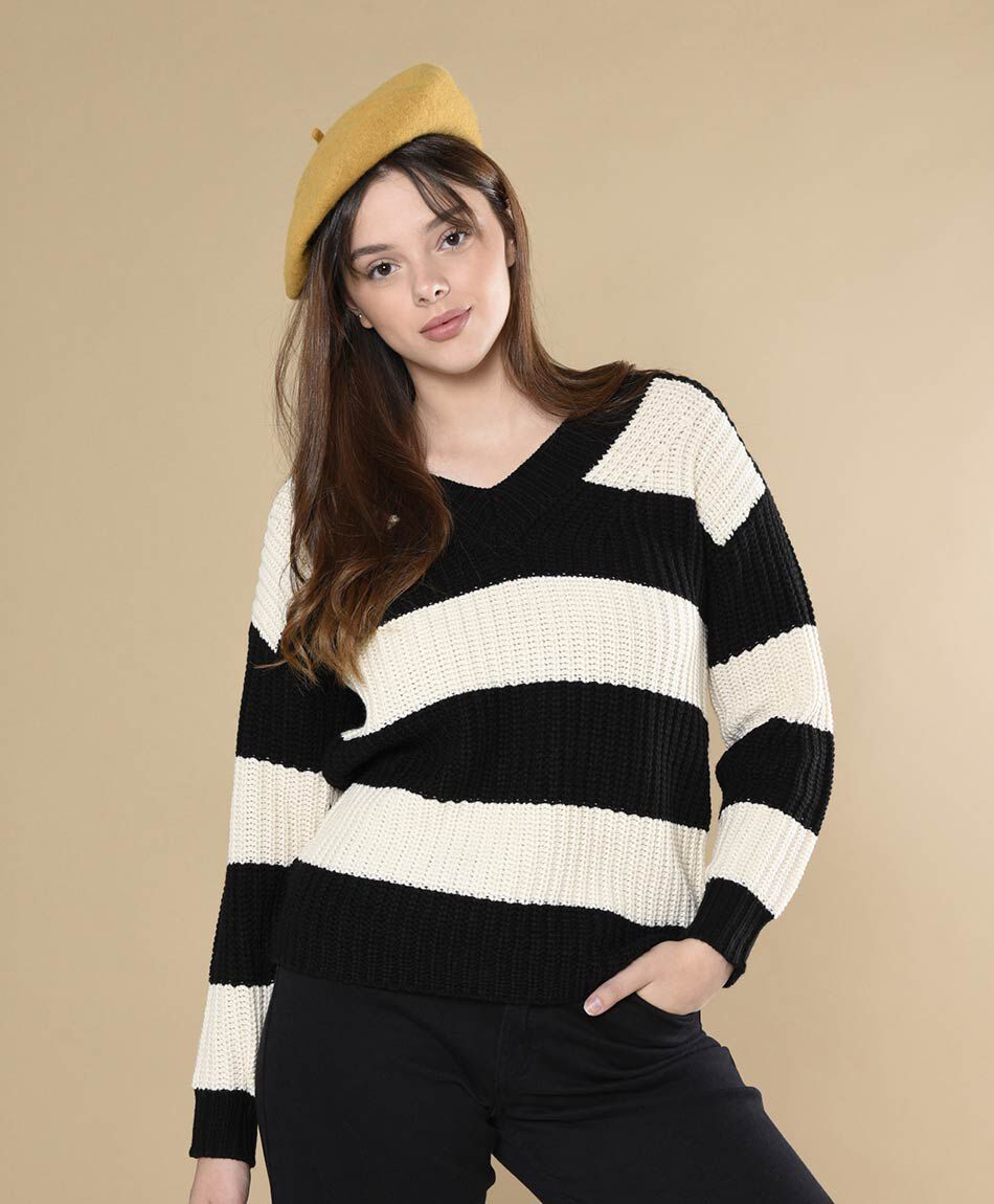 Sweater mujer bicolor franjas horizontales