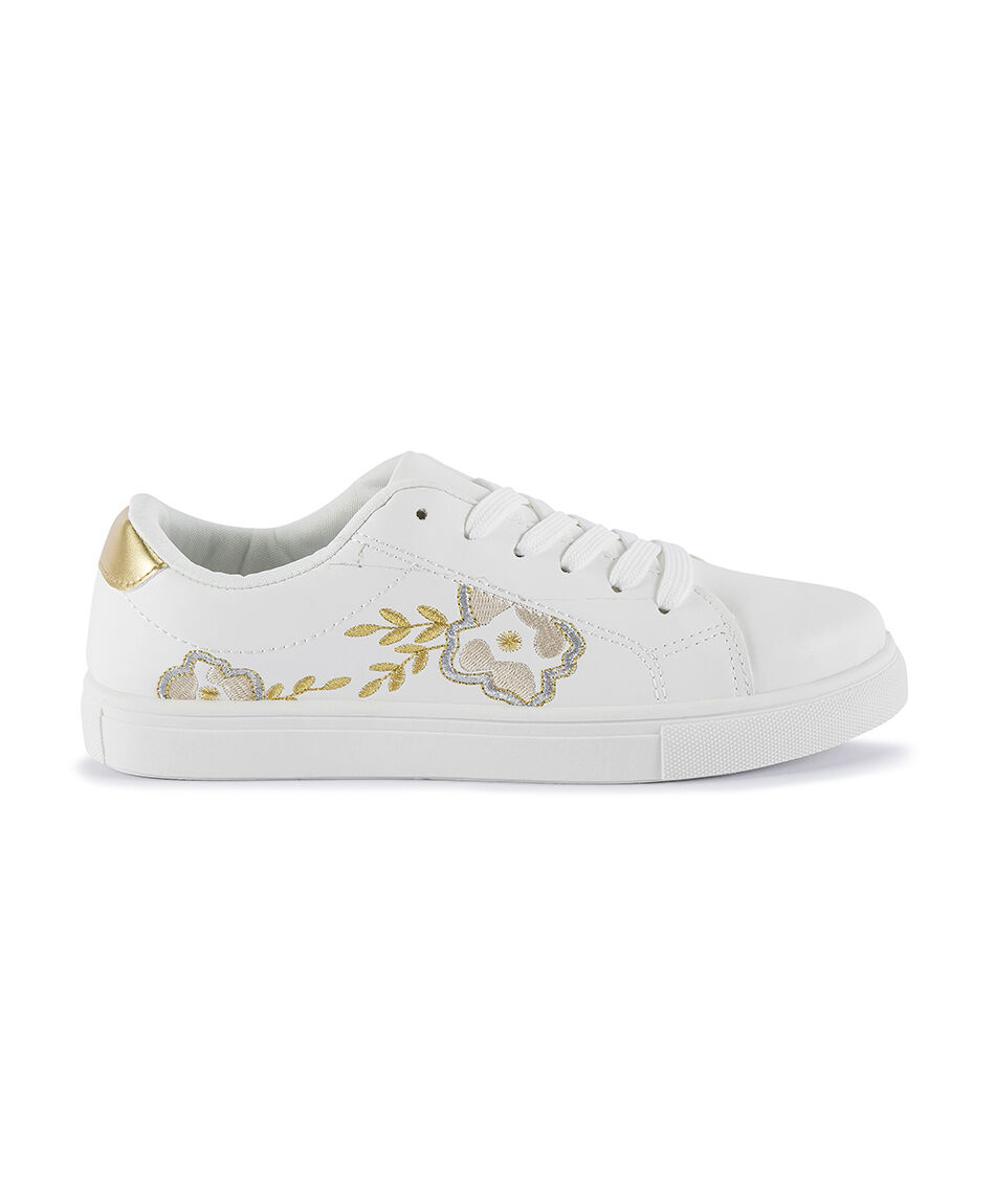 Zapatilla mujer blanca flores