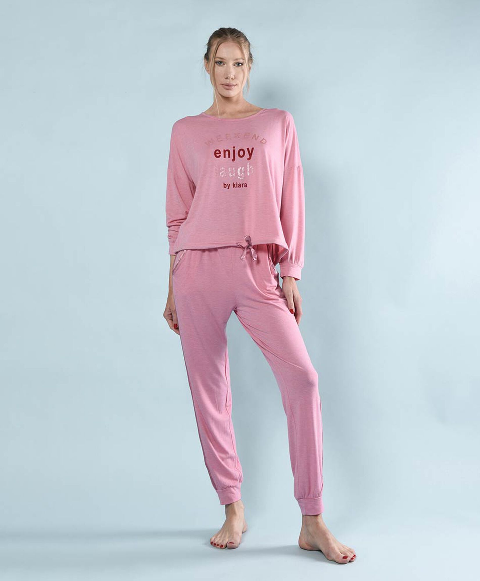 Pijama mujer lazo satín ajustable 2 piezas Pijama mujer lazo satín ajustable 2 piezas