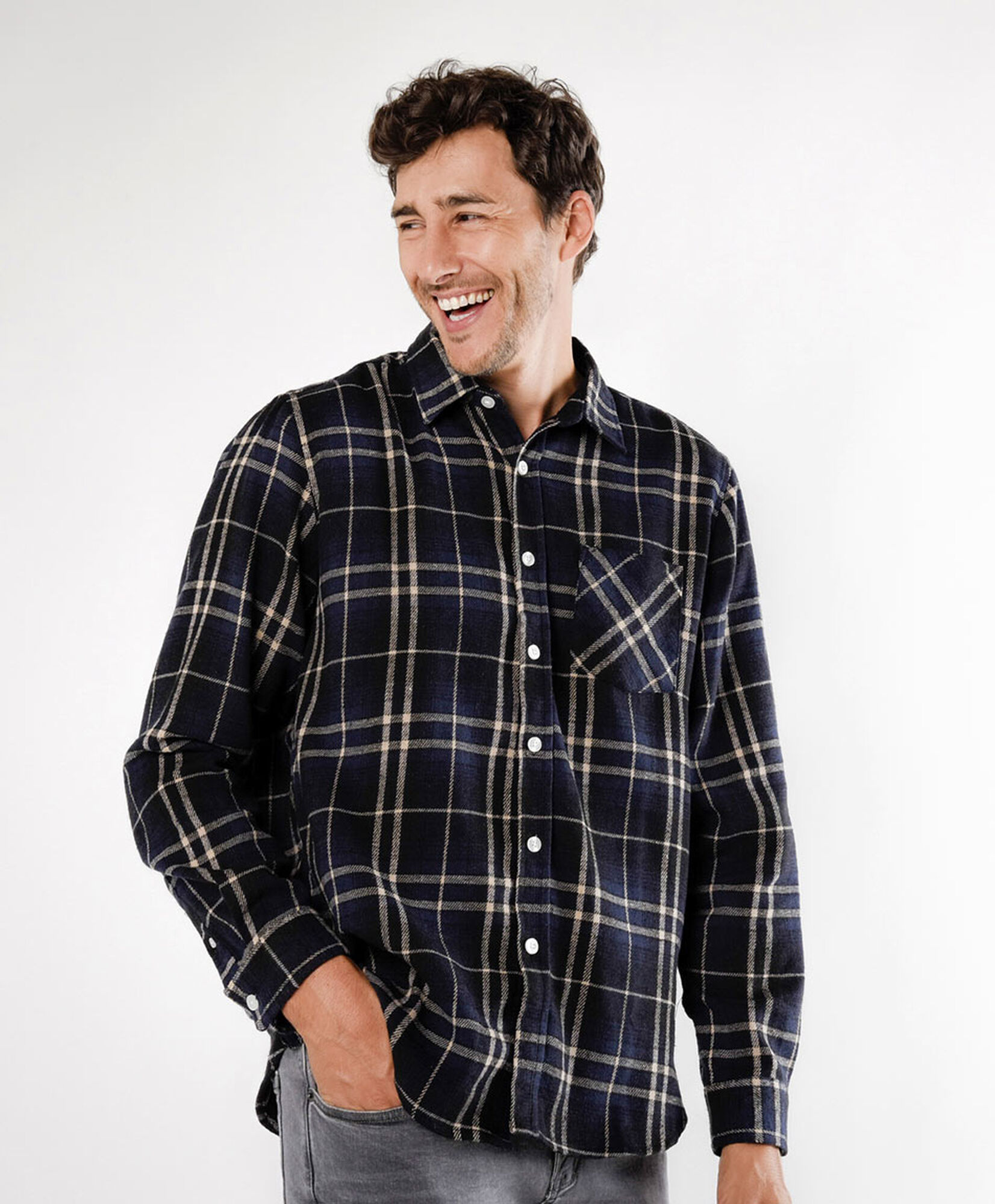 Camisa hombre franela cuadrille azul Camisa hombre franela cuadrille azul