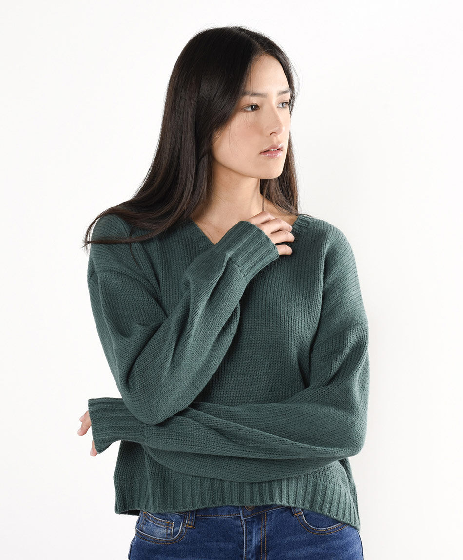 Sweater mujer básico corto verde