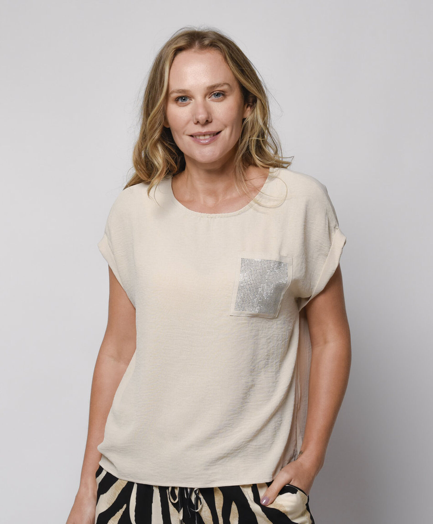 Blusa mujer bolsillo brillo Blusa mujer bolsillo brillo