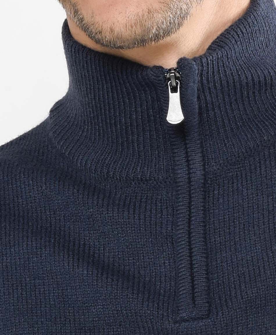 Sweater hombre tricolor medio cierre