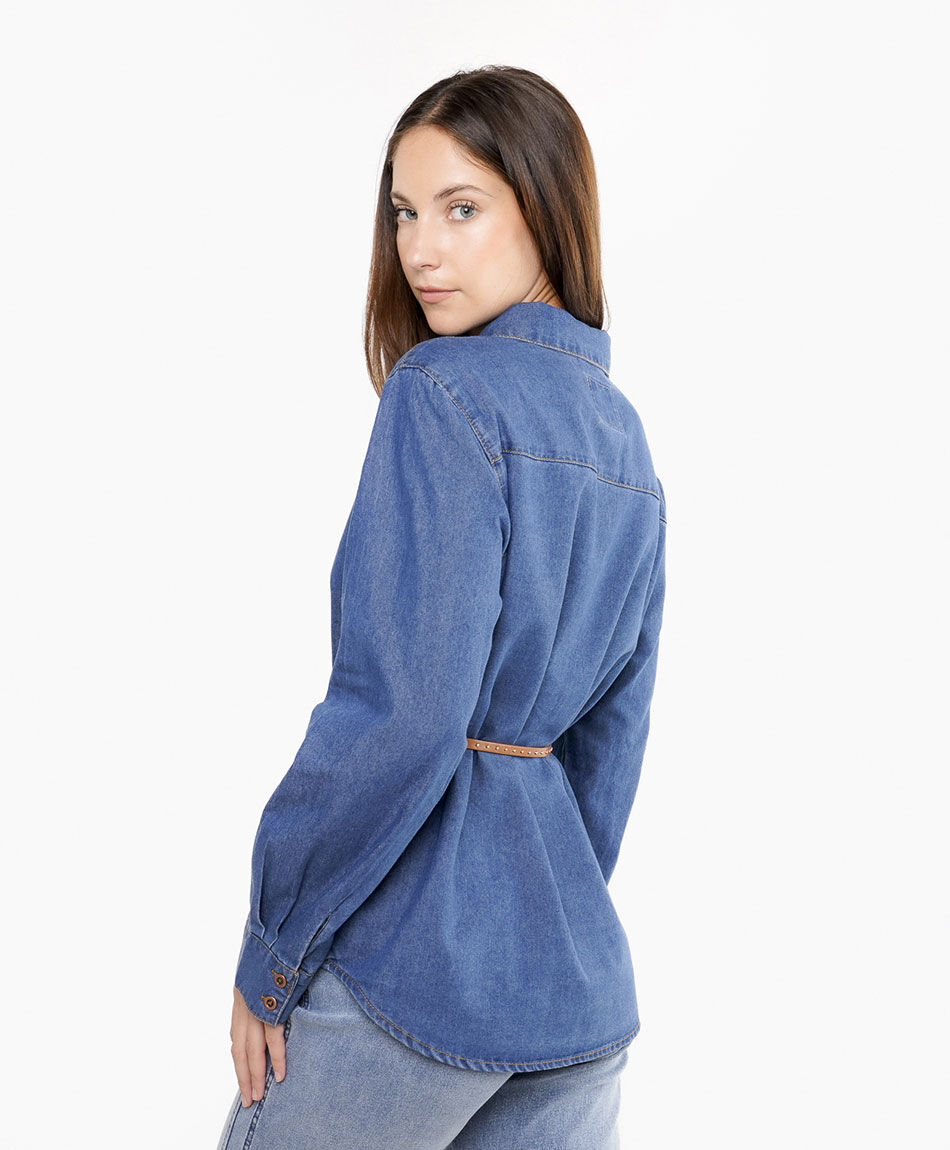 Blusa mujer denim broche caf&eacute;