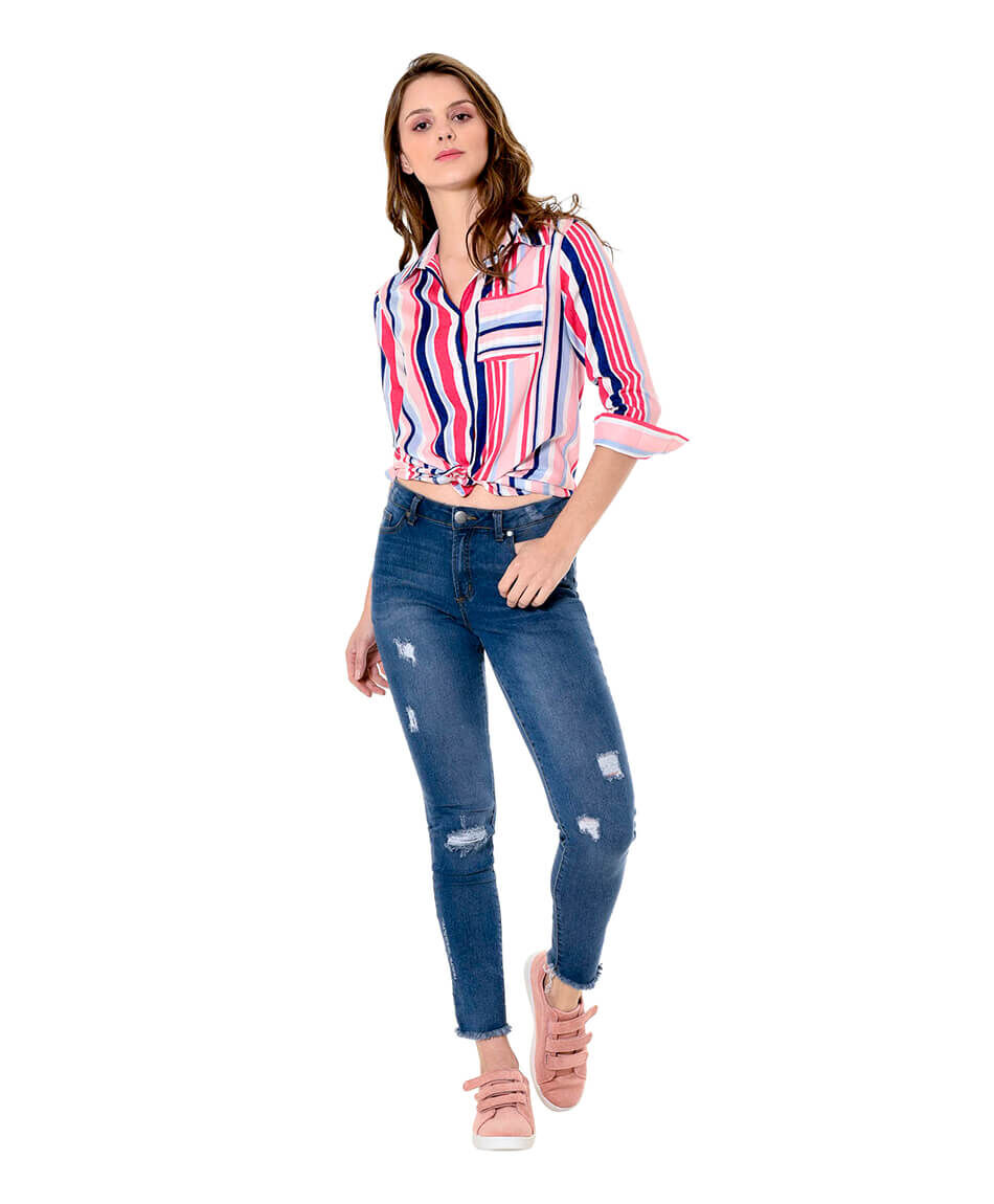 Jeans destroy bordado