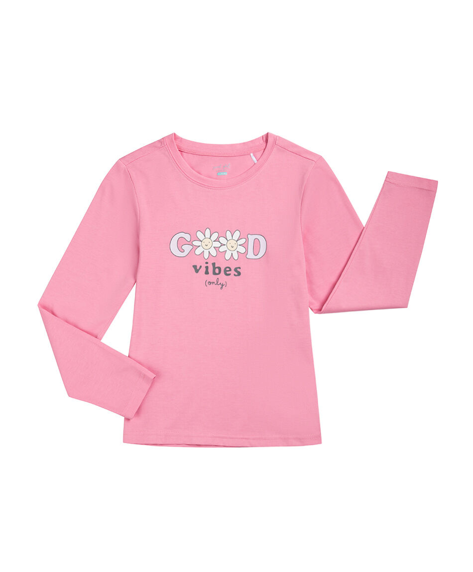 Polera ni&ntilde;a good vibes rosa