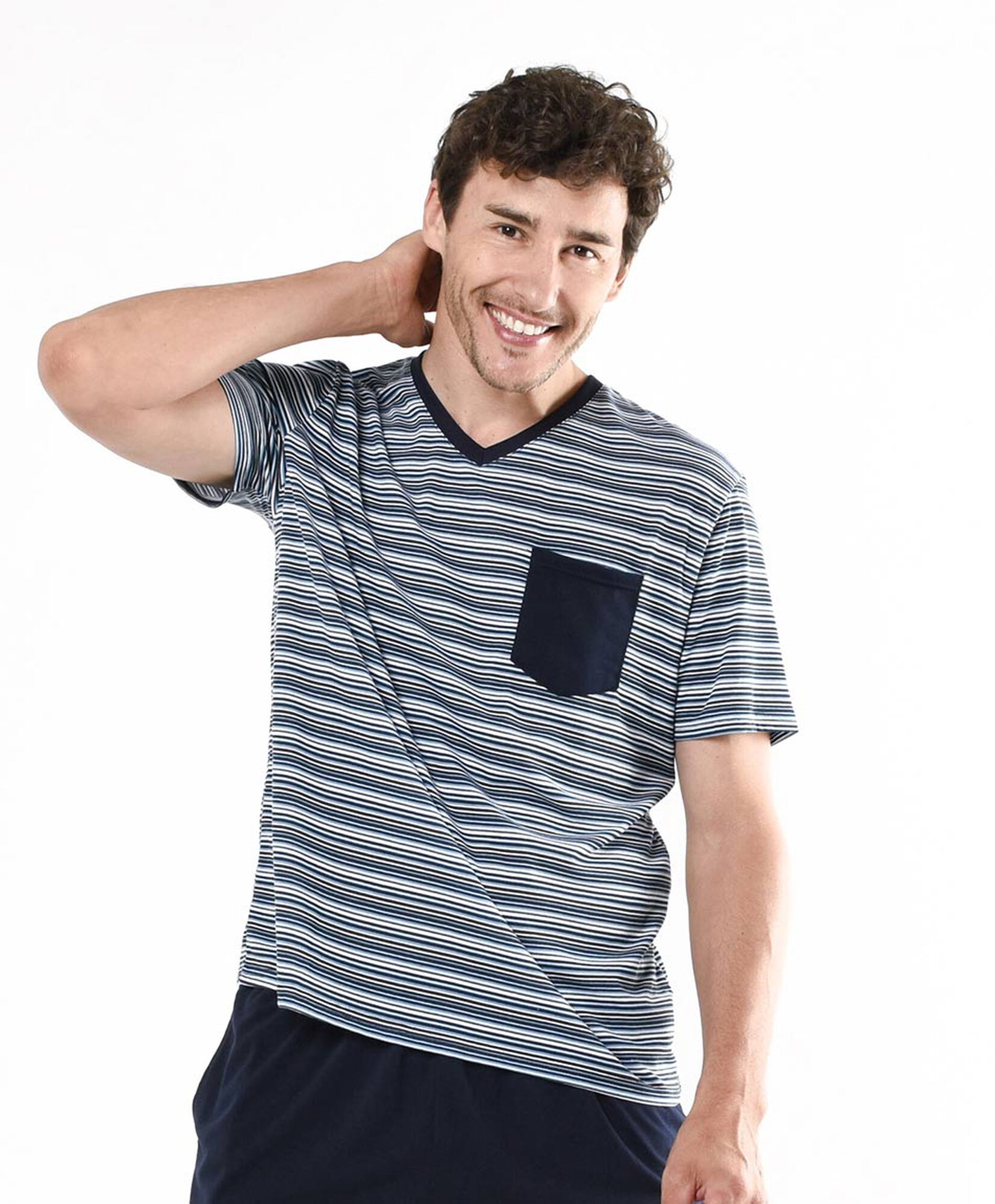 Pijama hombre líneas cuello en v Pijama hombre líneas cuello en v