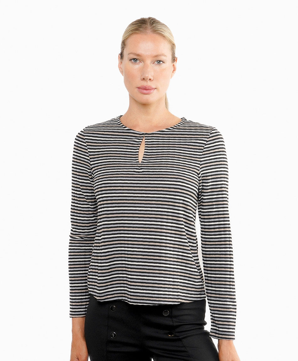 Polera mujer cl&aacute;sica rayas blanco y negro