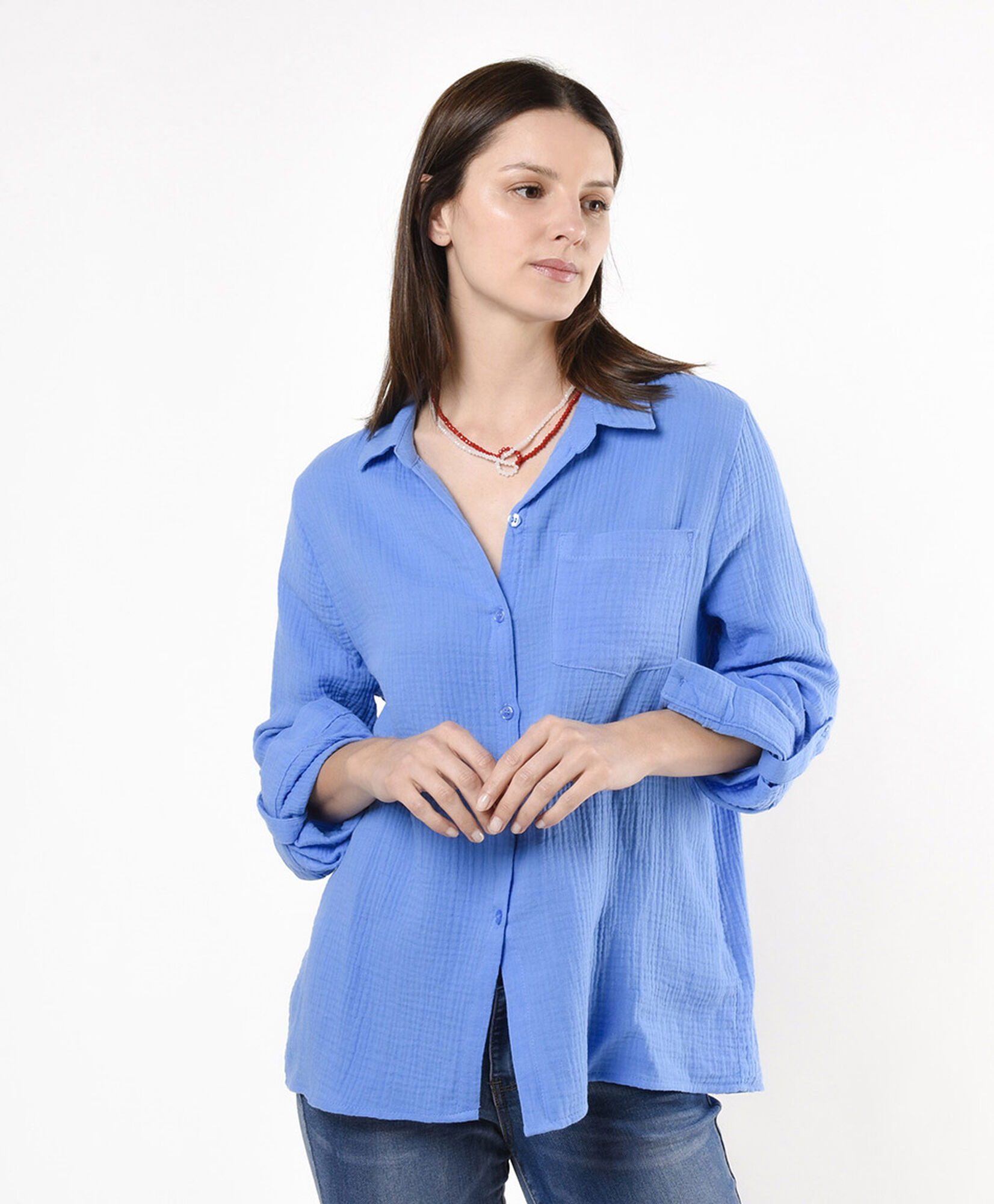 Blusa mujer texturizada azul Blusa mujer texturizada azul