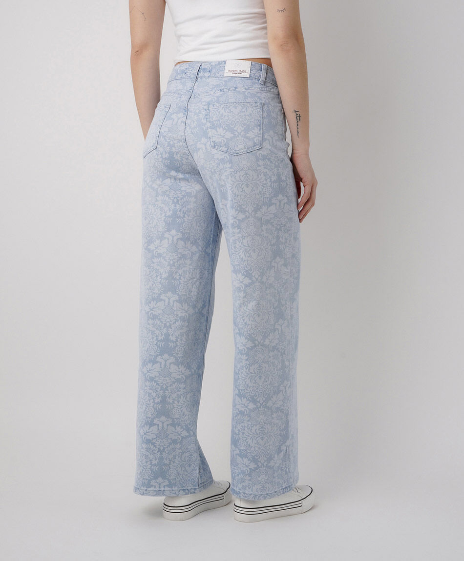 Jeans mujer wide leg print jacquard