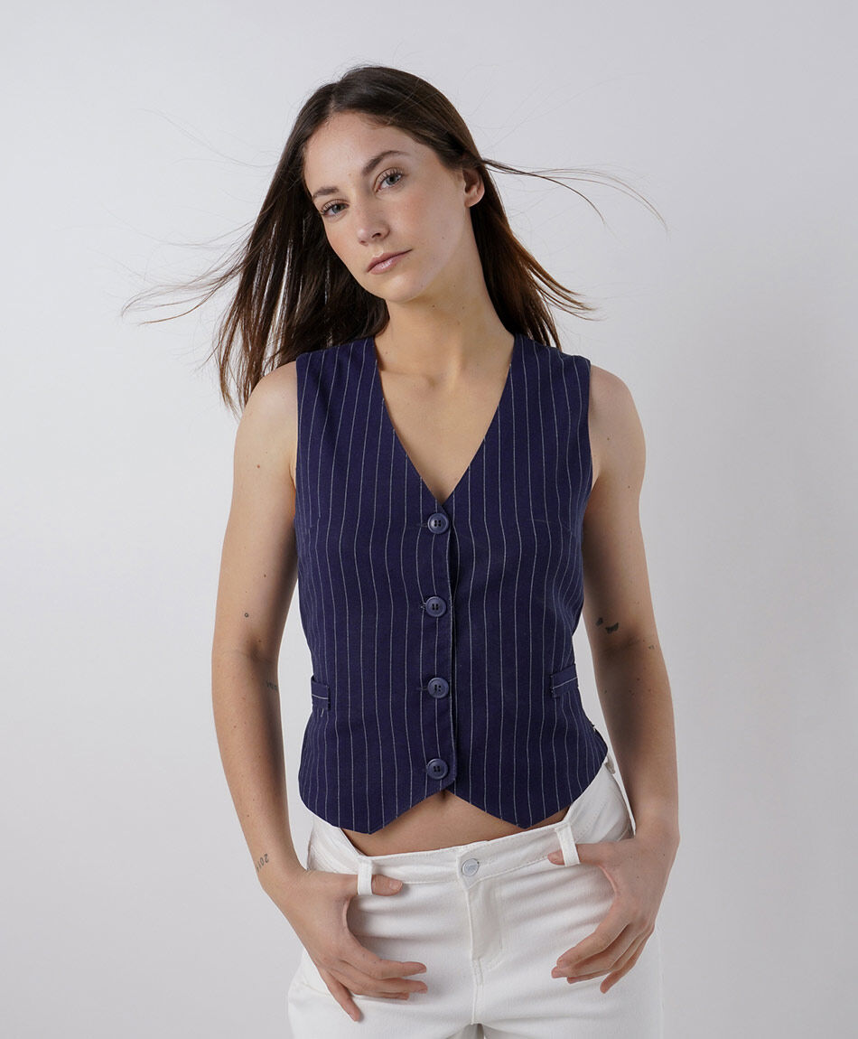 Vest mujer rayas lino